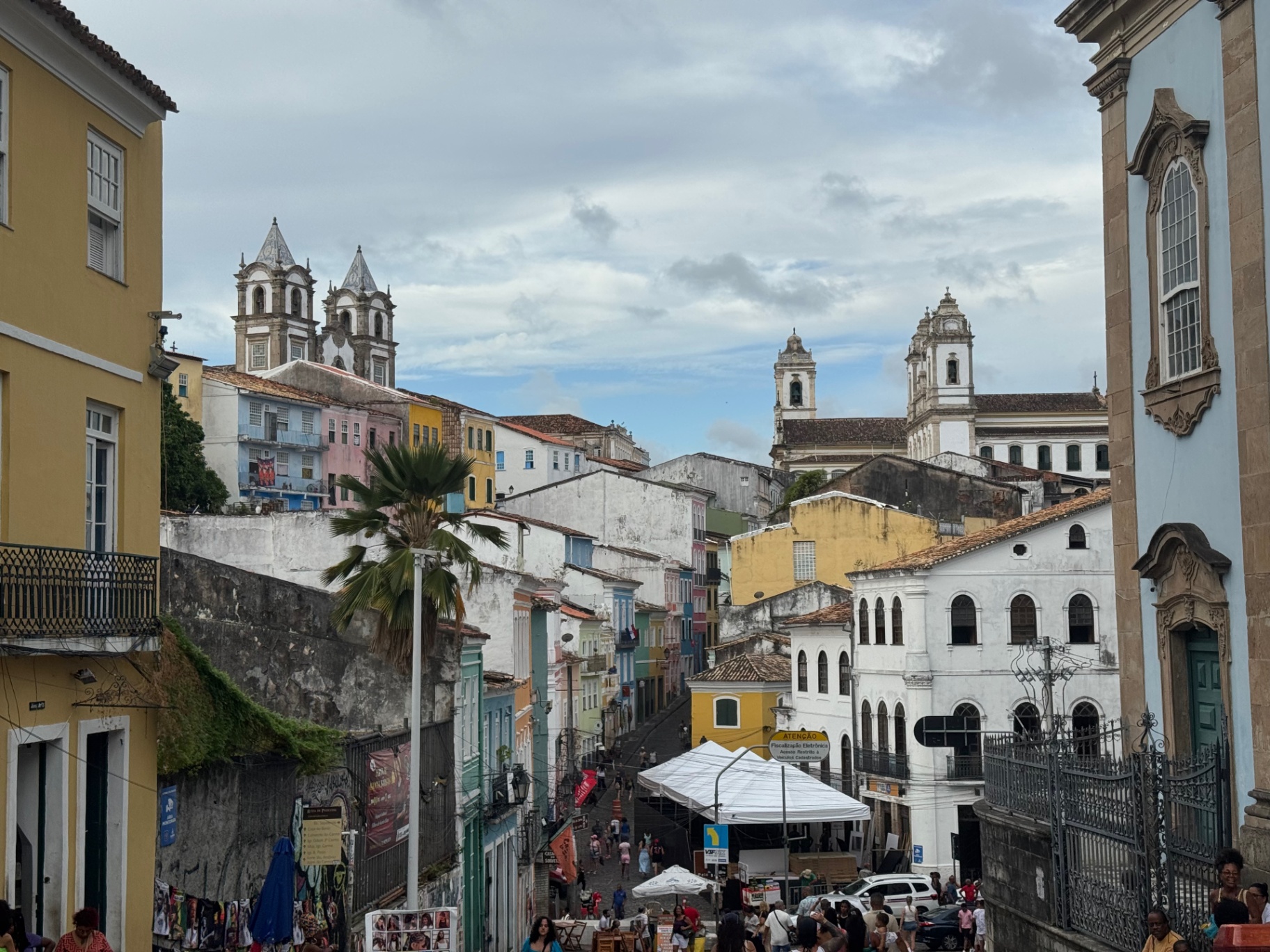 Salvador — A layered view over Pelourinho's churches and rooftops.