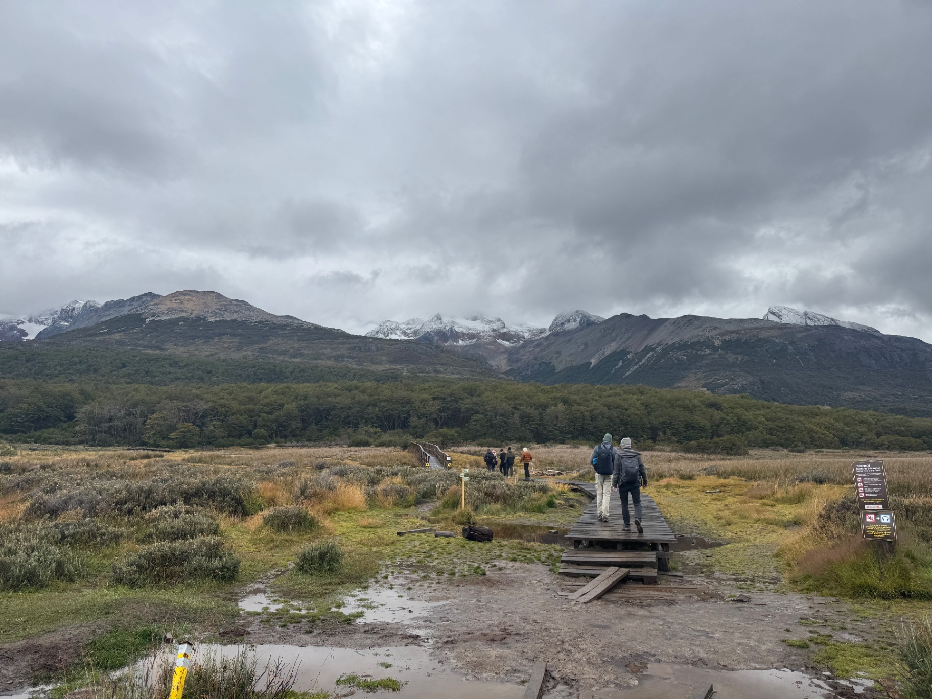 Ushuaia — Boardwalk across the peatlands beneath Ushuaia's mountains.