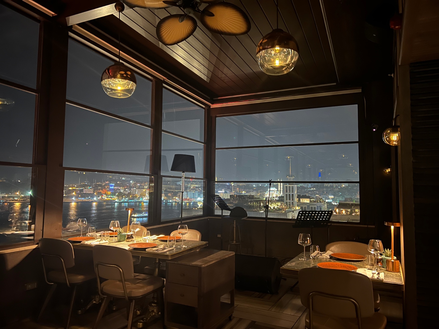 Istanbul — Bosphorus views from a quiet rooftop restaurant.