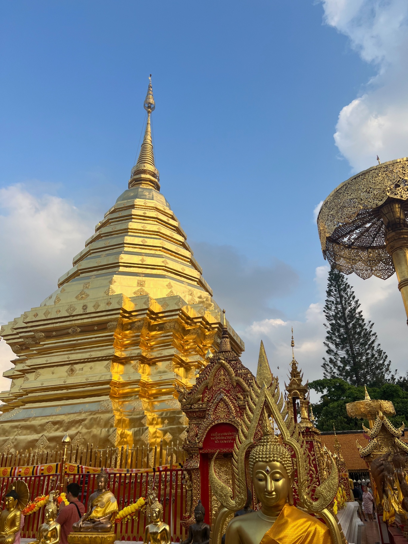 Chiang Mai — Golden chedi of Wat Phra That Doi Suthep glowing in the sun.