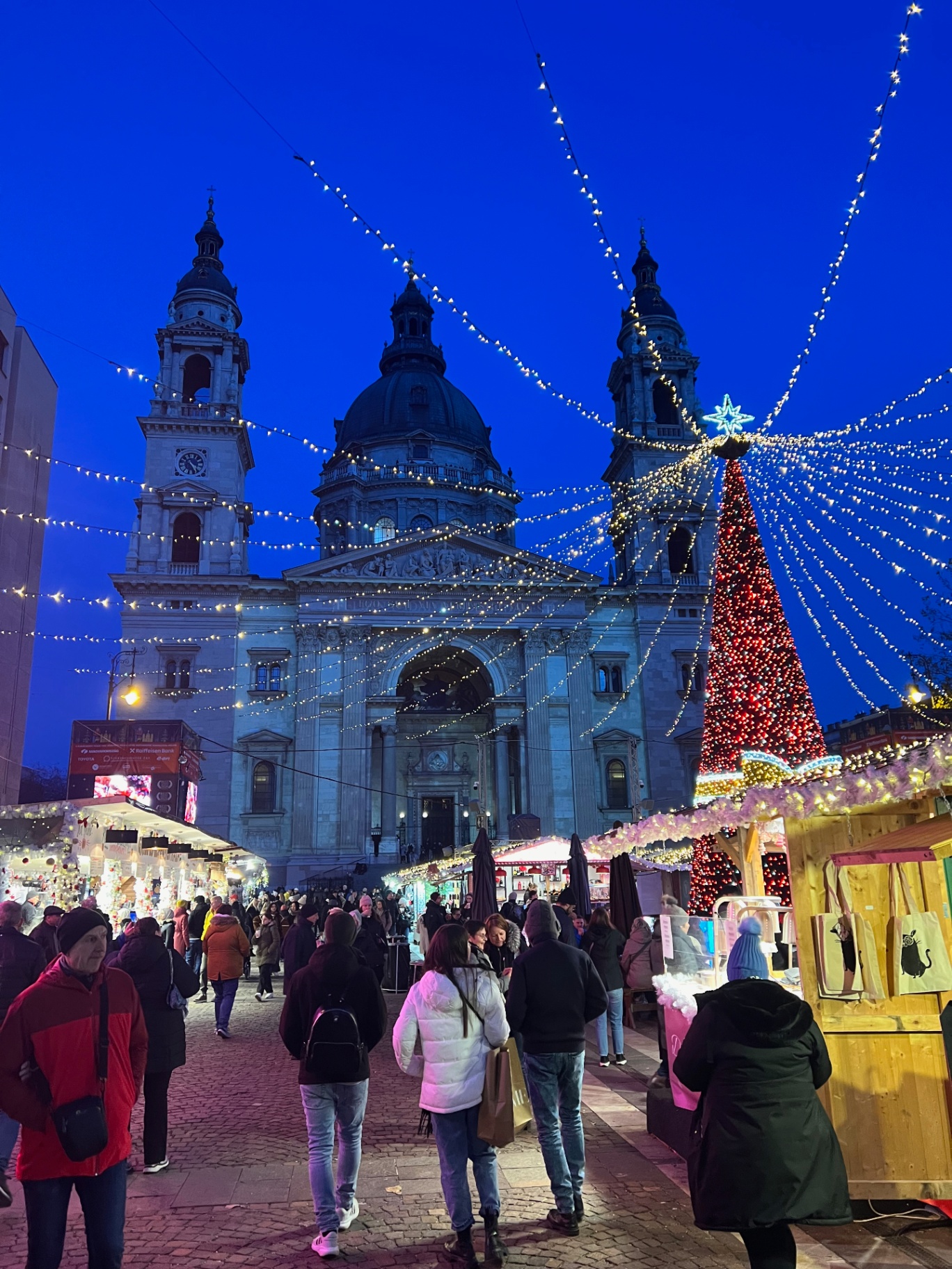 Budapest — Christmas market under St. Stephen's Basilica.
