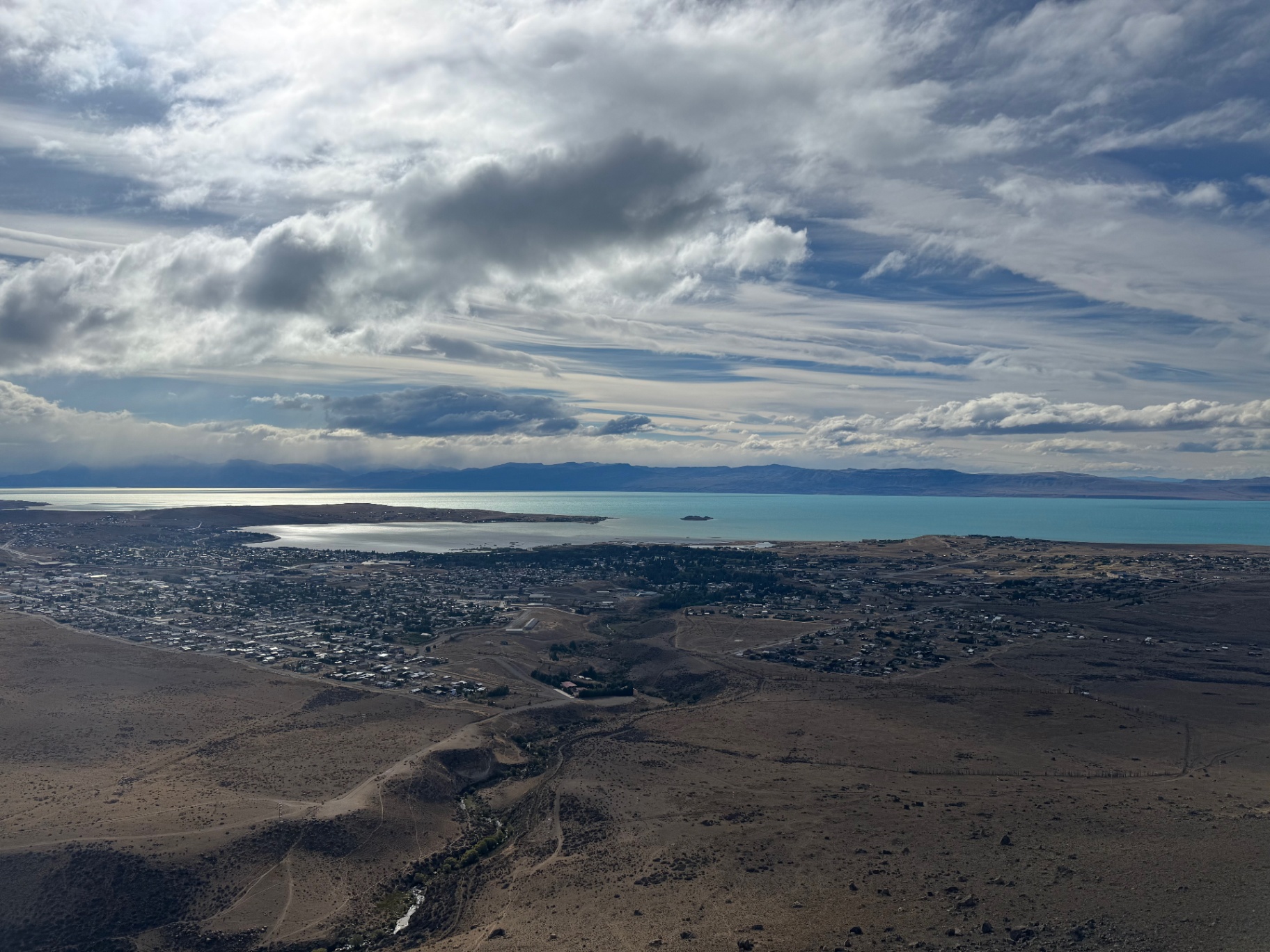 El Calafate — El Calafate from above, the lake stretching to the horizon.