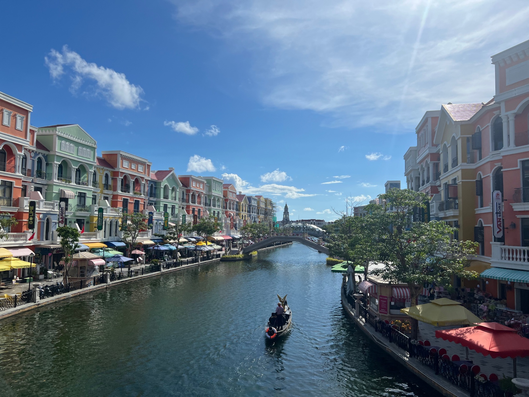 Phu Quoc — Looking straight down the canal under bright blue island skies.