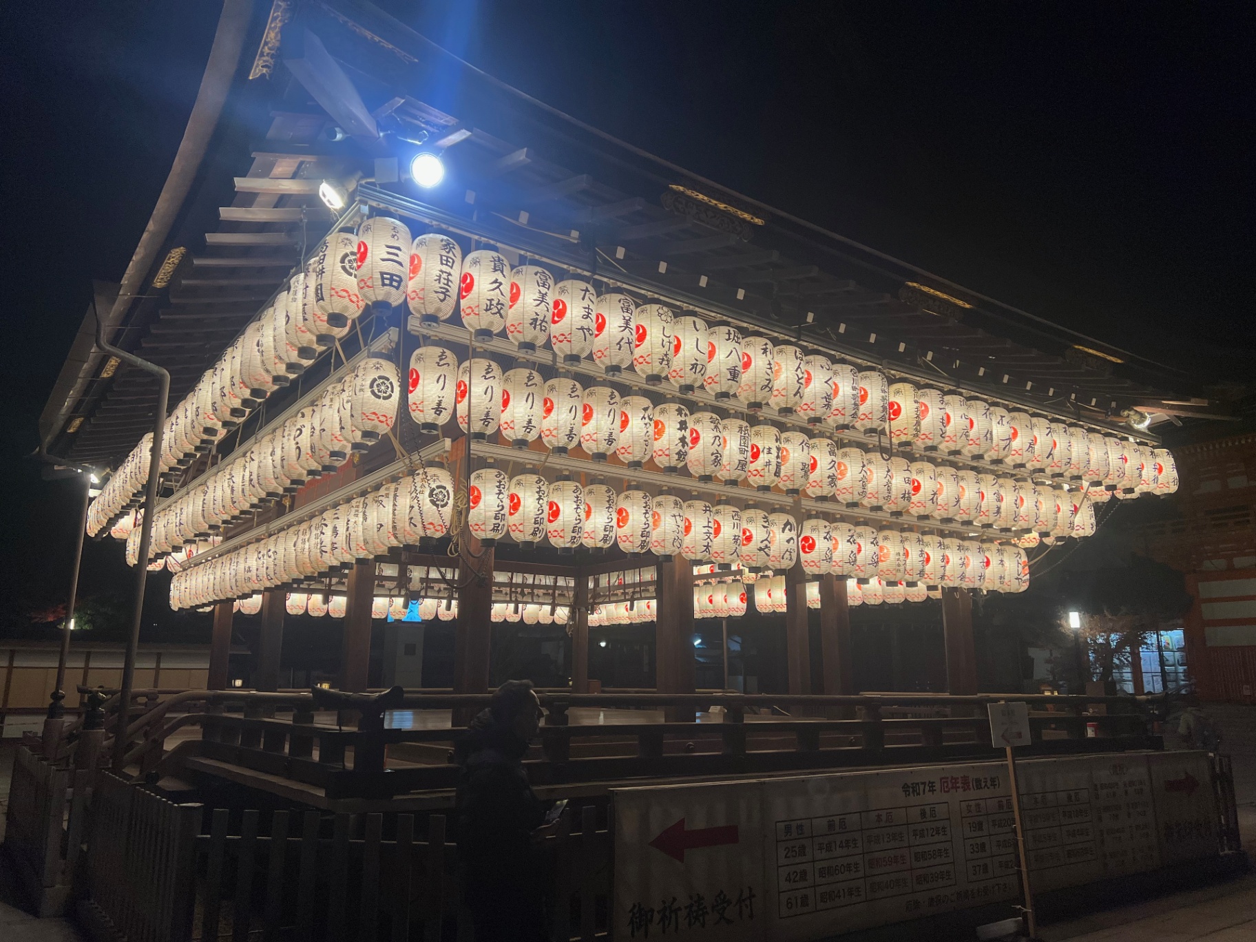 Kyoto — Paper lanterns stacked in luminous rows under the eaves.
