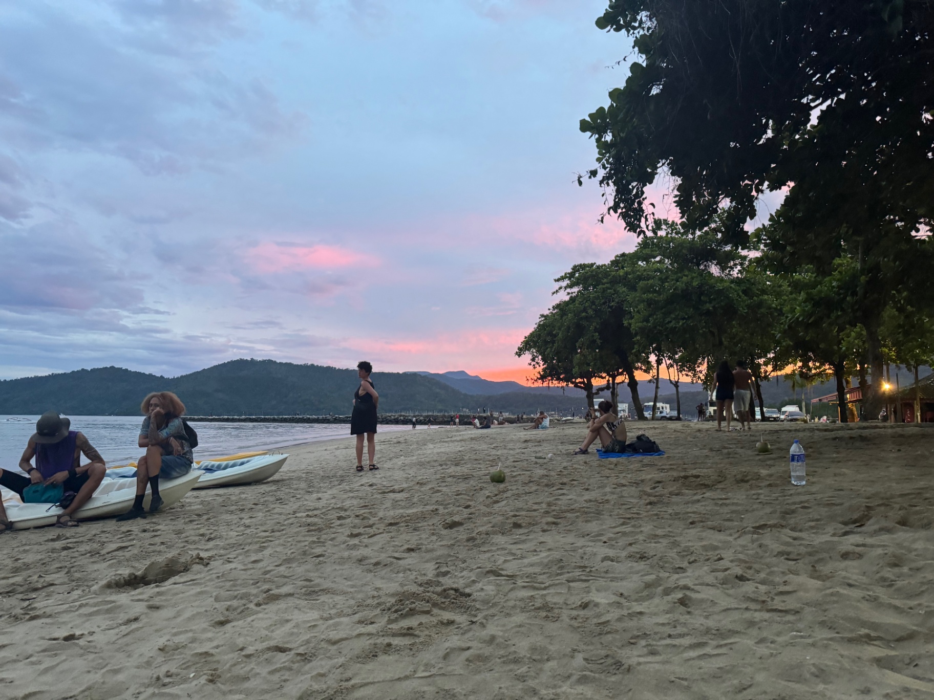 Paraty — Pink dusk over the bay from Paraty's beach.