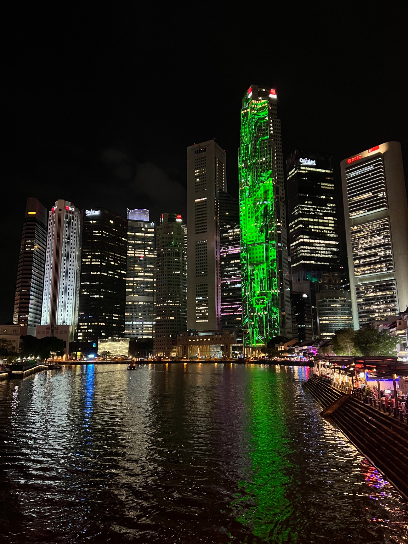 Singapore — Gardens by the Bay and anchored ships laid out from high above the city.