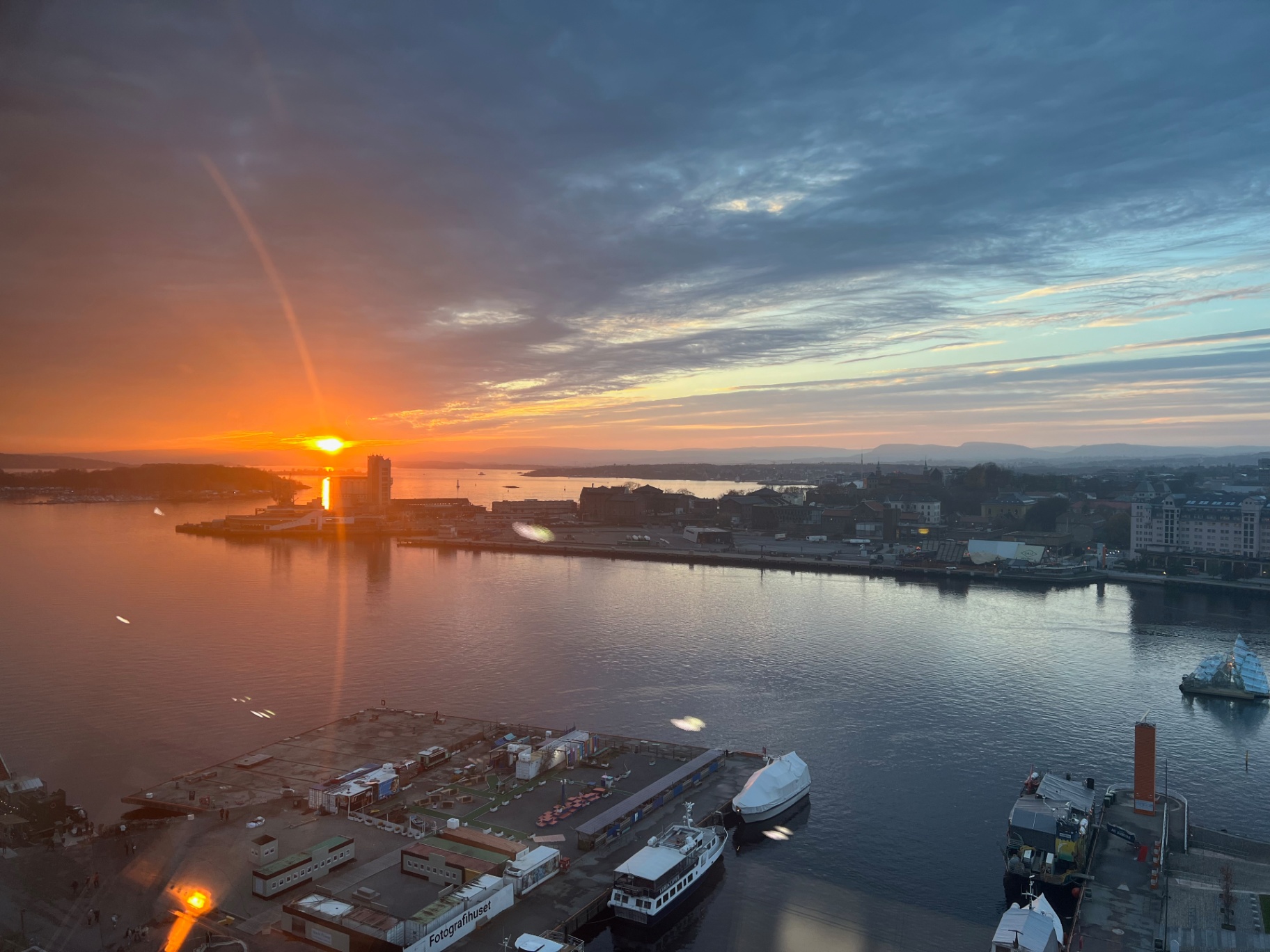 Oslo — Winter sunset over the Oslofjord from above.